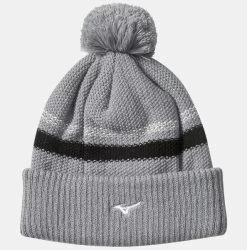 Mizuno 2021 Breath Thermo Knit Golf Pom Pom Beanie Hat – Grey